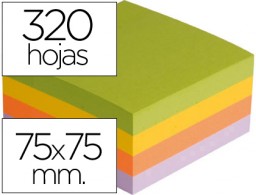 Bloc 320 notas adhesivas quita y pon Q-Connect 75x75mm. rosa lila naranja azu lfluorescente